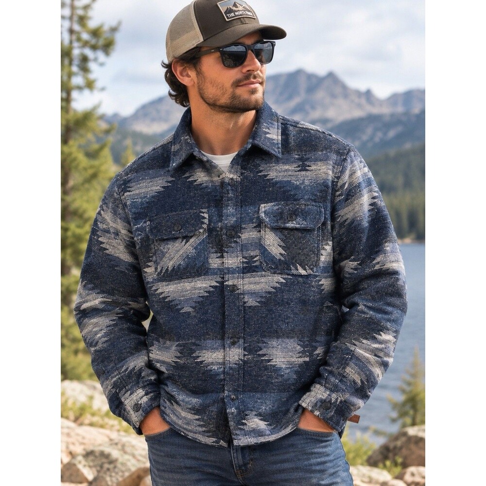 Y2K VTG Jachs New York Premium Shacket Aztec Wool Blend Men's XXL Blue Jacket